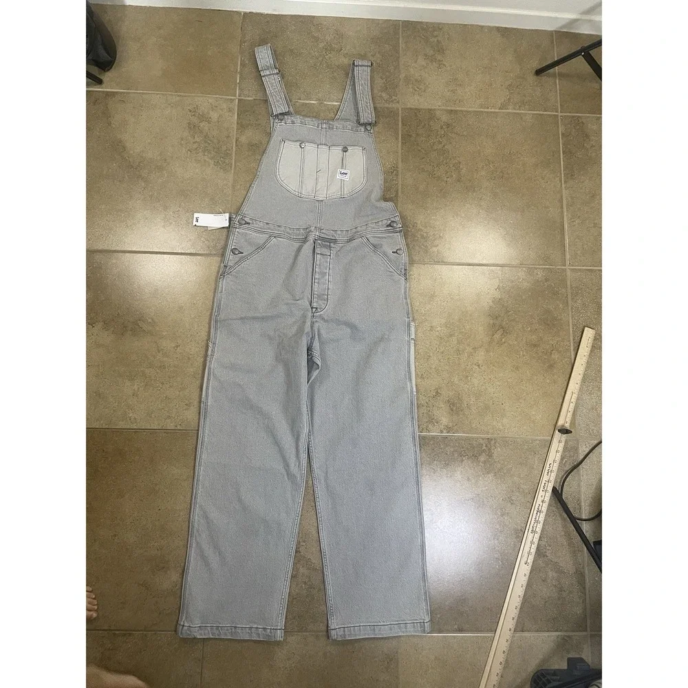 NWT Lee Workwear Bib Overalls Mens Size M Denim Carpenter Faded Gray Wash